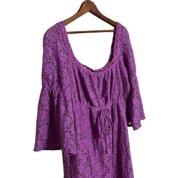 Laundry By Shelli Segal Lace Bell Sleeve Tie Waist Mini Dress  Purple Large - Picture 2 of 9